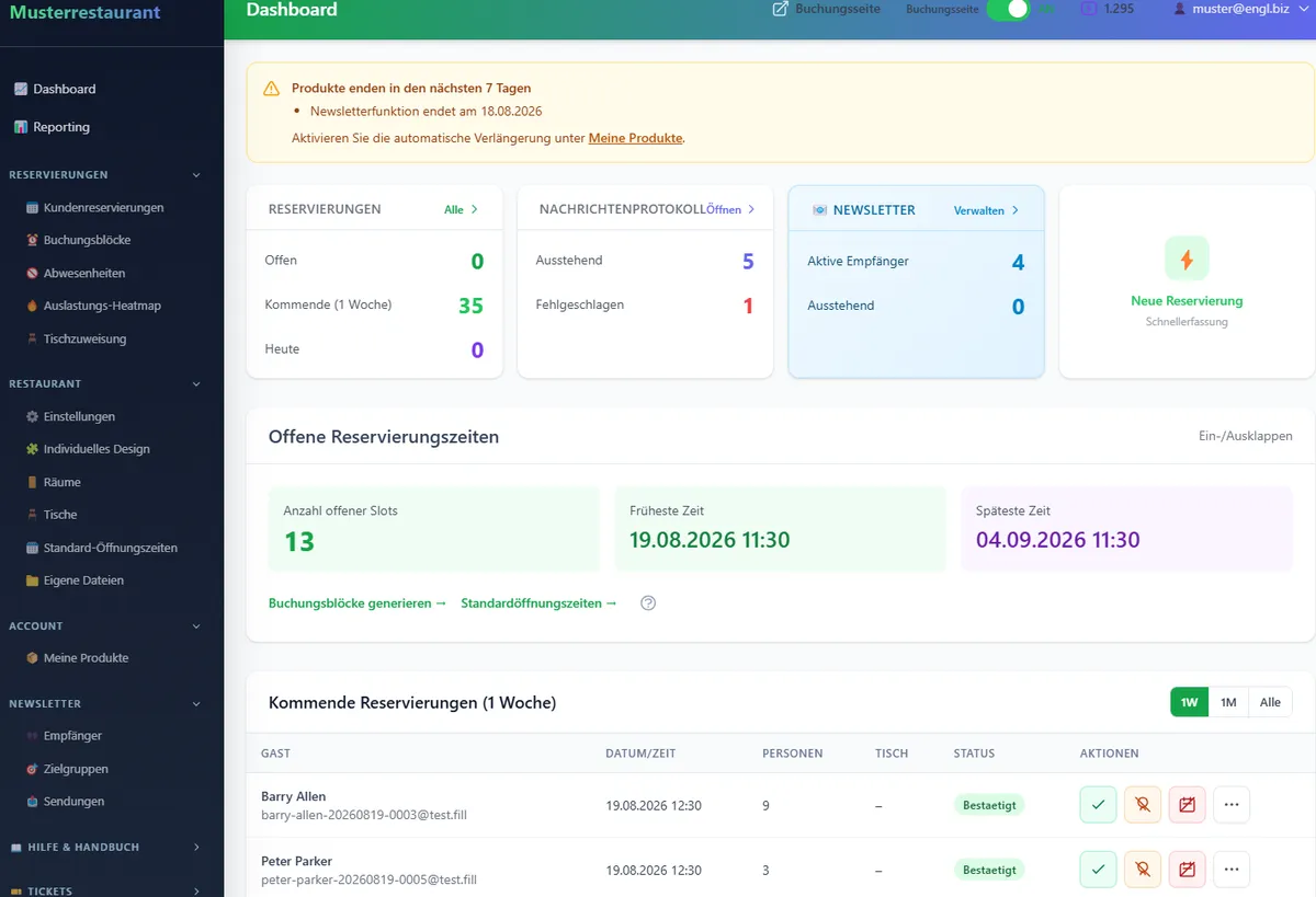 Screenshot der Reservierungsplattform 1