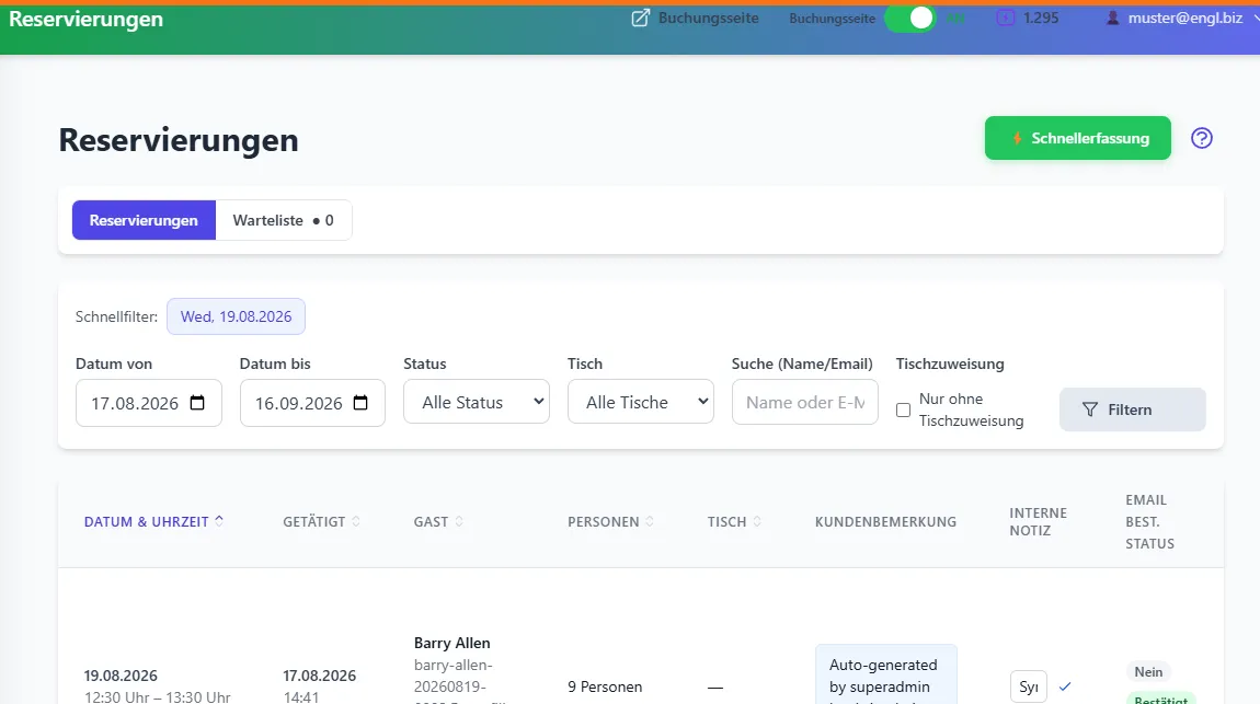 Screenshot der Reservierungsplattform 2