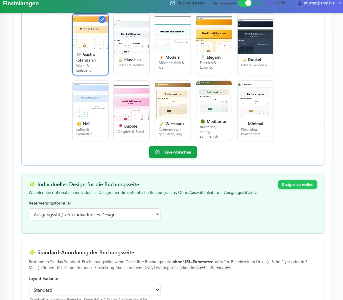 Screenshot der Reservierungsplattform 9