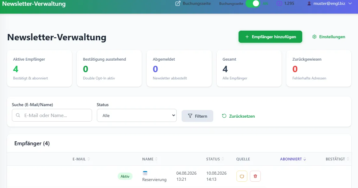 Screenshot der Reservierungsplattform 11