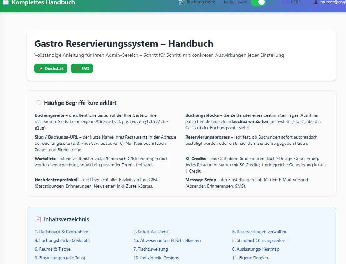 Screenshot der Reservierungsplattform 17