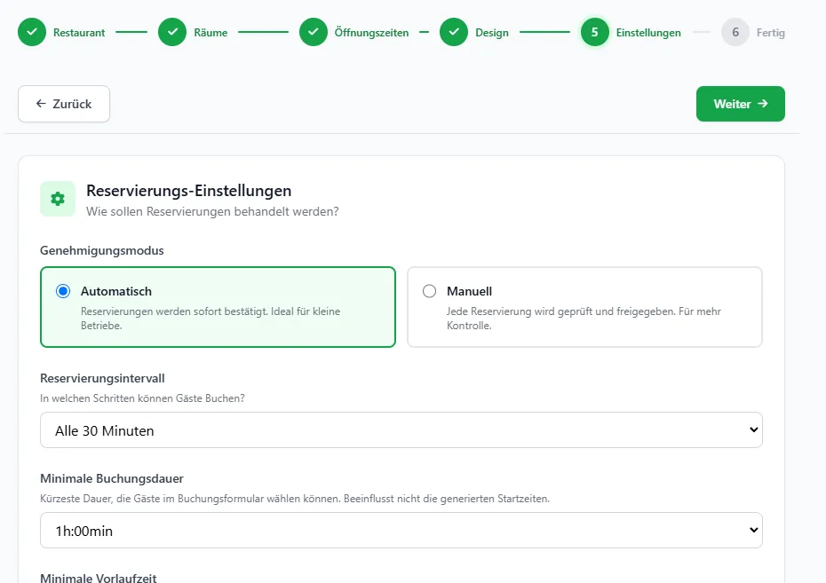 Screenshot der Reservierungsplattform 18