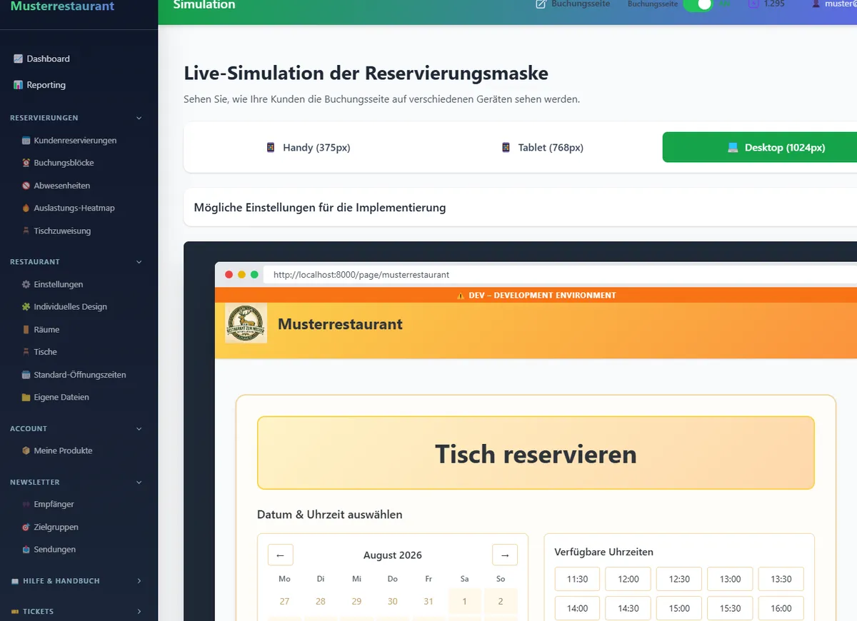 Screenshot der Reservierungsplattform 19