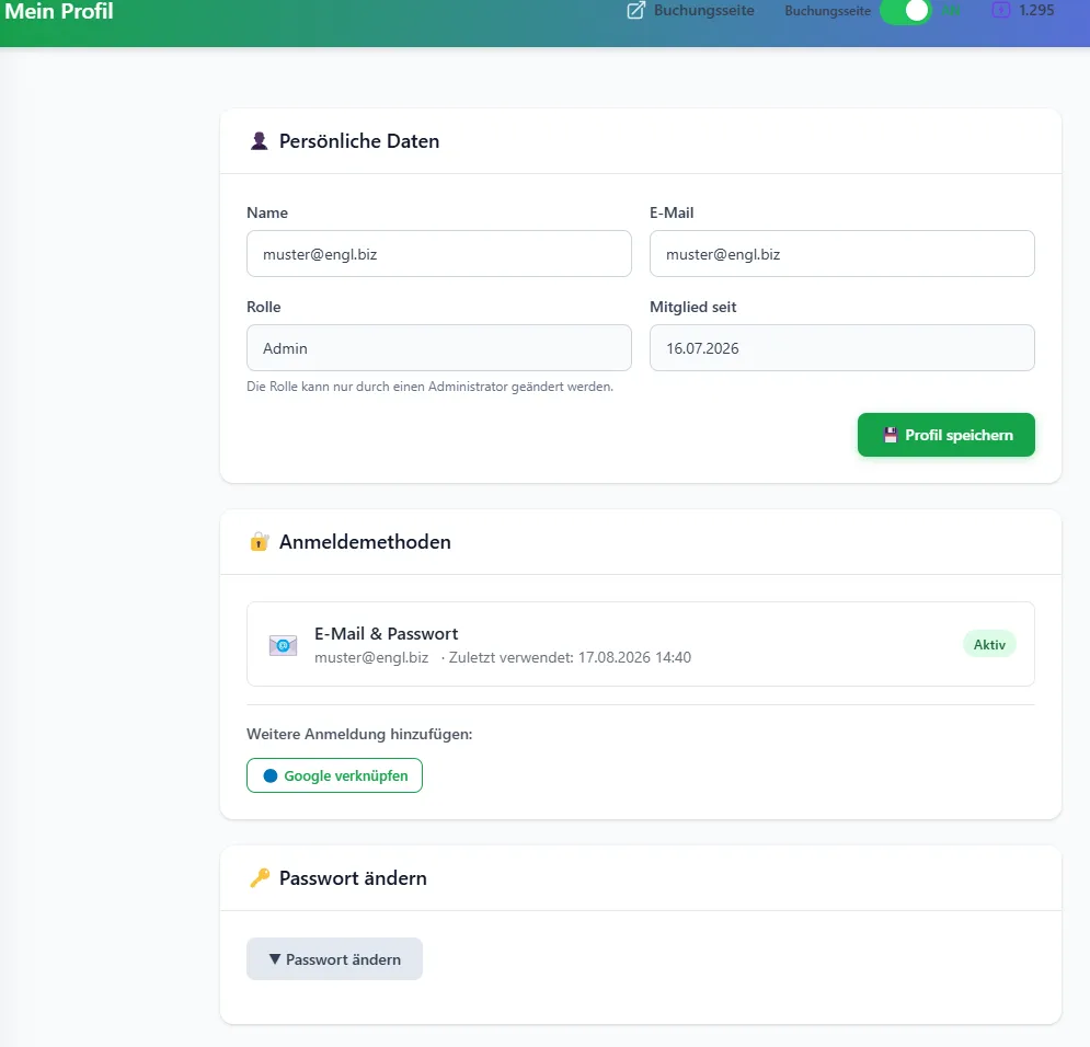 Screenshot der Reservierungsplattform 21